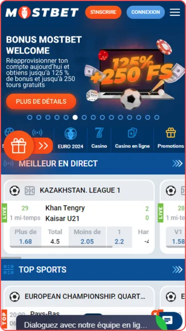 Bonus de l'application Mostbet