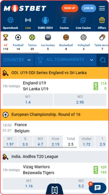 Mostbet App Screenshot Sport